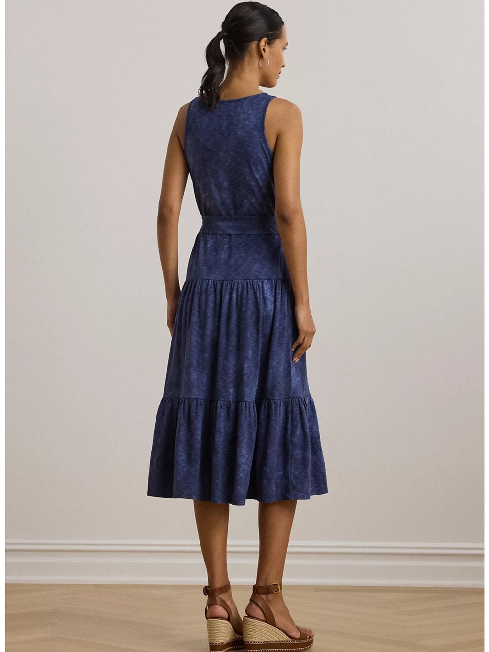 Lauren by Ralph Lauren Printed Belted Jersey Tiered Dress - Picture 3 of 7